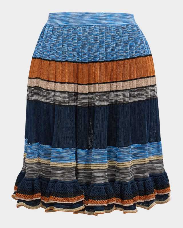 Eios Striped Ruffle-Hem Knit Skirt